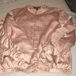 Zara Trf Faux Satin Mauve Ruffled Bomber Jacket